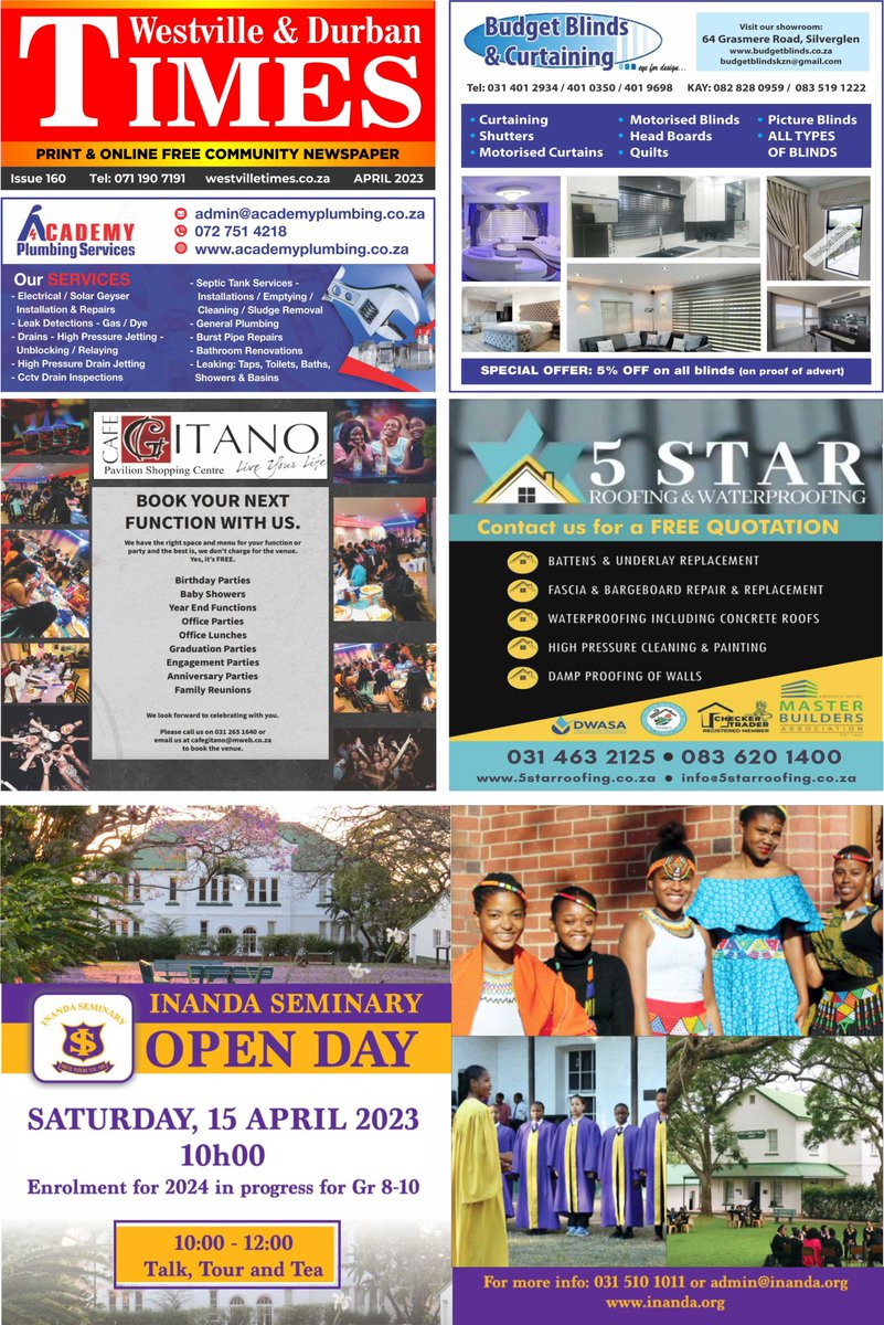 westvilletimes's tweet photo. Read Westville &amp; Durban Times Latest Issue 160 April 2023 free online now: https://t.co/pm7sqeLS8y https://t.co/09bsu98iEA