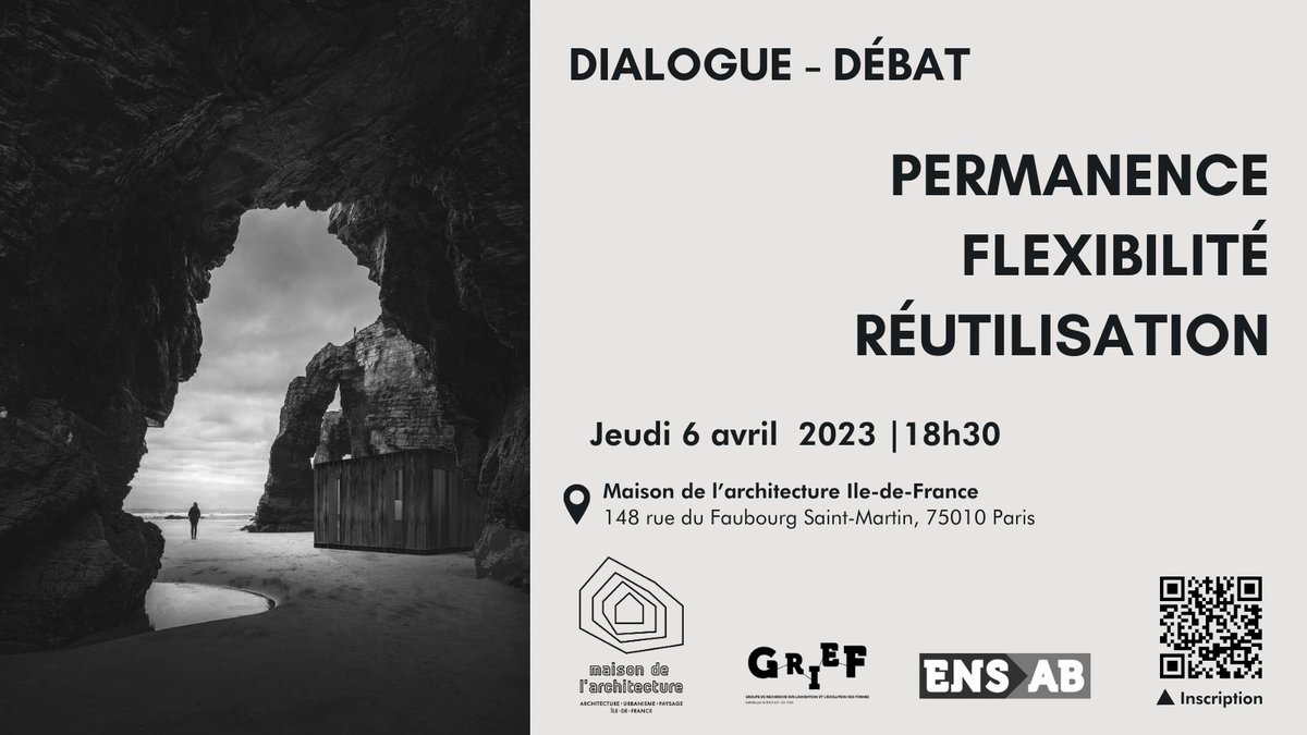 ENSABRETAGNE's tweet photo. "Architecture évolutive / réversible –Formes et dispositifs" invite au débat architectes, ingénieurs et enseignant·es sur la flexibilité des bâtiments à la MA Ile-de-France, le 6/04 à 18h30. https://t.co/WTYRF8daDn
#architecture #flexibilite #reutilisation #grief #ensab https://t.co/5nFQrzK6gv