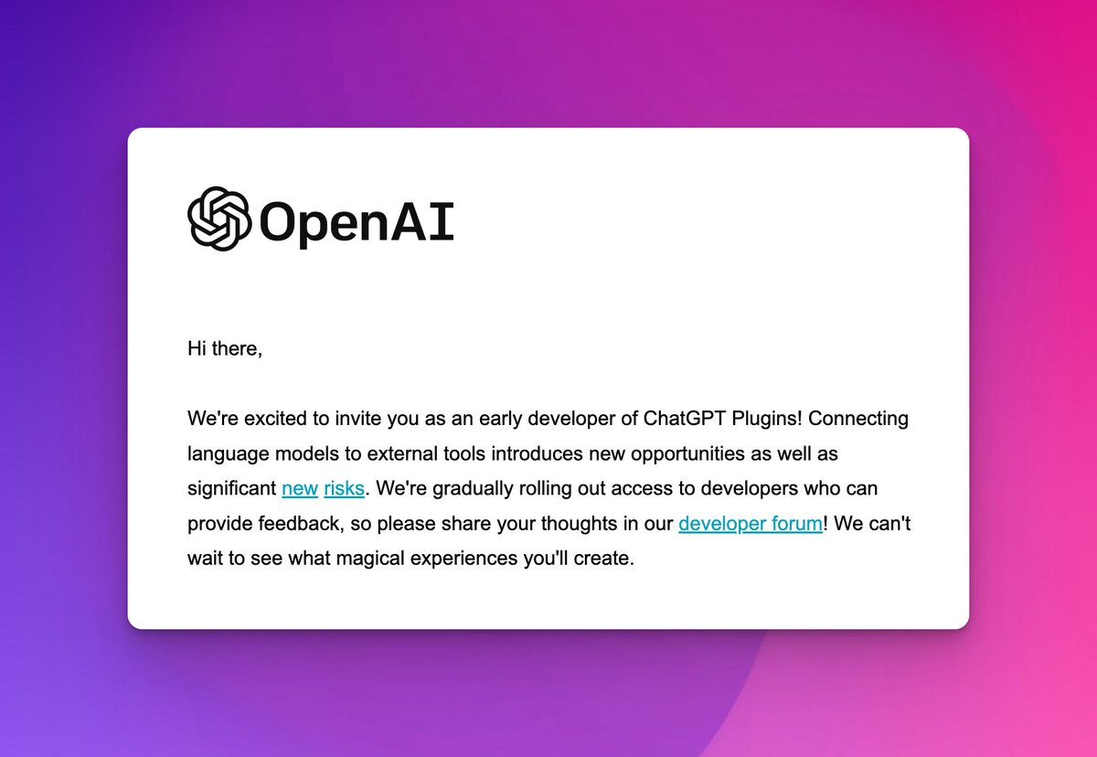 salmoukas's tweet photo. 🚀 Thrilled to join #ChatGPT Plugins Developer Early Access by @OpenAI! 🎉 Eager to experiment and craft mind-blowing AI experiences. What would YOU create with this superpower? 💡✨ #AI #OpenAI #innovation https://t.co/iziXBaeyIo