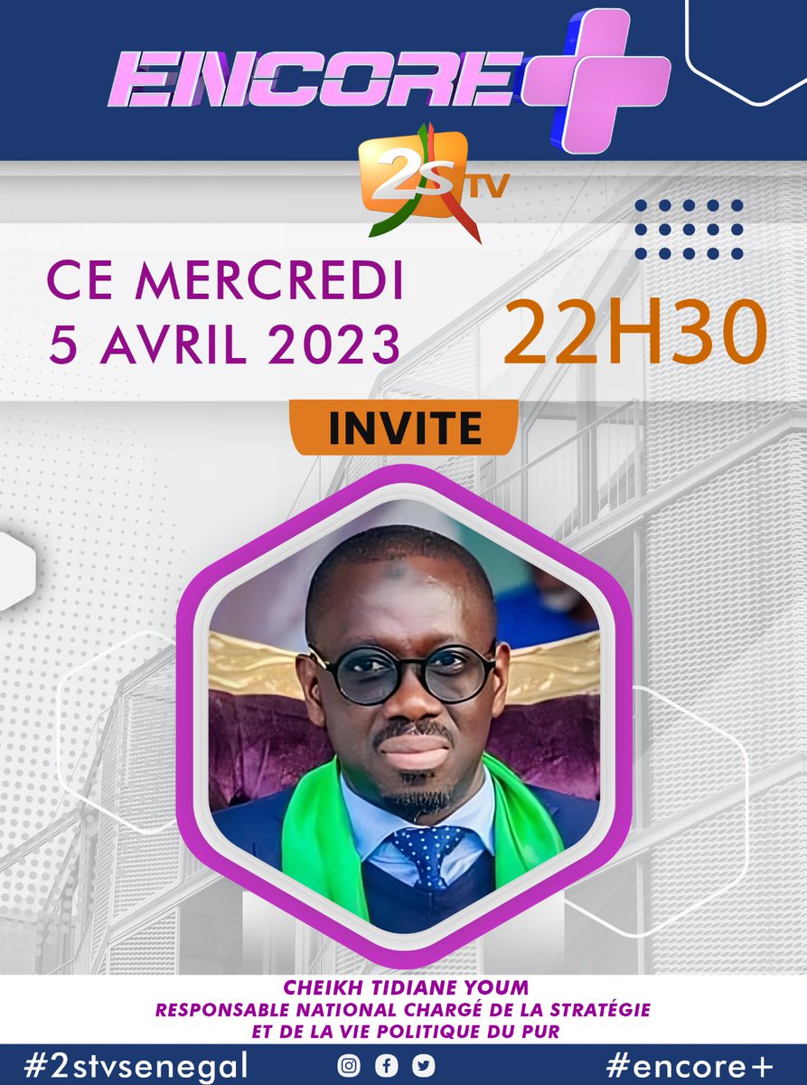 Ababakrinee's tweet image. 📌 Votre Attention !

Notre Camarade M. @ahmed_youm, membre du directoire chargé de la stratégie et de la vie politique du #PUR sera l'invité de l'émission #ENCORE+ sur la #2Stv .
Ça sera ce mercredi 5 avril 2023 à partir de 22h 30.
Soyez au rendez-vous !