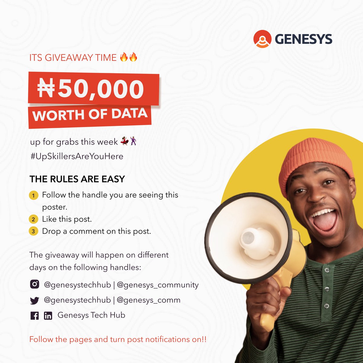 gthfoundation's tweet image. We are starting the month with #50,000 worth of data giveaway!! 

Winners will be selected at random, and guess what? If you don&apos;t win on this handle, look out for this same post on associate handles listed on the poster 😎

Entry on @genesys_comm ends at 3 pm tomorrow.