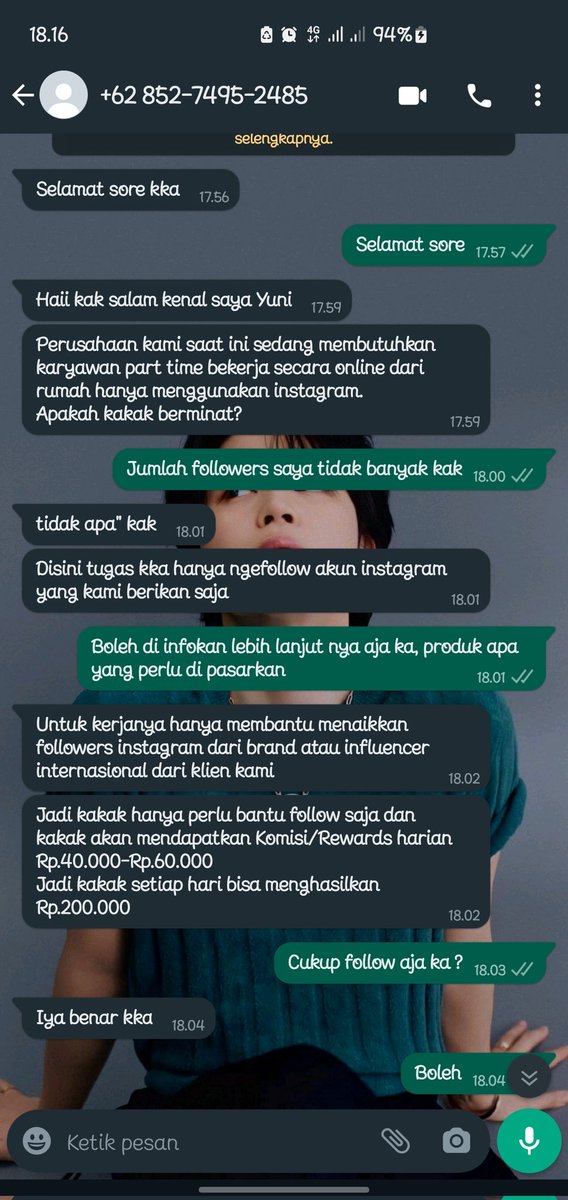 2hell9's tweet photo. Hati² ya siapapun yg dapet wa tbtb nawarin freelance follow akun ig, dia bakal lanjut ke telegram dan nawarin investasi bodong extradevip yg bakal bikin kamu nguras uang banyak. 
#extrade #extradevip #pointTrade #firsttrade #penipuan #scammer #scam #telegram #instagram #investasi https://t.co/P0mdkSabas