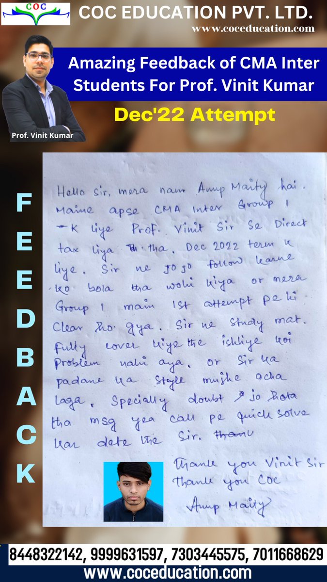 cacmasantosh's tweet photo. Amazing Feedbacks Of Students For Prof. Vinit Kumar

CMA Inter Gr - 1 : https://t.co/zkPRLFtLkU
CMA Inter Gr - 2 : https://t.co/yKSWBoq16I

#taxation #CMA #TaxationClass #vinitkumar #coceducation #tax #cacmasantoshkumar #meta #commerce #cmainter https://t.co/mBJ5tXVhUD