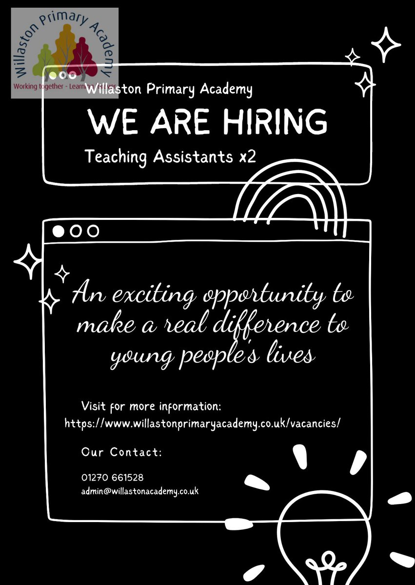 TA VACANCIES STARTING MAY 2023 AND SEPTEMBER 2023

willastonprimaryacademy.co.uk/vacancies/