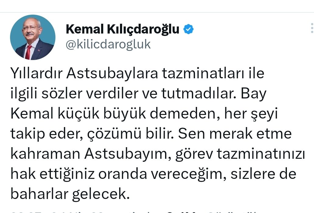 #AstsubaylarHuzursuz

ASTSUBAYLAR KENDİLERİNE YAPILAN BU MUAMELEYİ ASLA UNUTMAYACAK. TAZMİNAT VE EK GÖSTERGE HAKKIMIZ YENİLEMEZ.

<a href="/RTErdogan/">Recep Tayyip Erdoğan</a> <a href="/dbdevletbahceli/">Devlet Bahçeli</a> <a href="/tcbestepe/">T.C. Cumhurbaşkanlığı</a> <a href="/tcsavunma/">T.C. Millî Savunma Bakanlığı</a> <a href="/suleymansoylu/">Süleyman Soylu</a> <a href="/kilicdarogluk/">Kemal Kılıçdaroğlu</a> 
<a href="/meral_aksener/">Meral Akşener</a> @yilmaz_ismet58