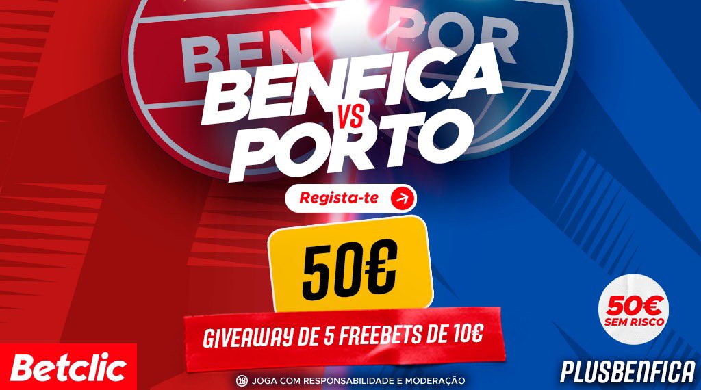 🚨ALERTA GIVEAWAY🚨

Estamos a sortear 5 freebets de 10€ com a Betclic!
-PARA PARTICIPAR-
1. Seguir a <a href="/BetclicPortugal/">Betclic Portugal 🔞</a> e <a href="/plusbenfica/">PLUS Benfica</a>;
2. Dar retweet;
3. Comentar username na Betclic + identificar um amigo. 

Participação até às 15h de quinta-feira dia 6!
Boa sorte!! 🍀🦅
