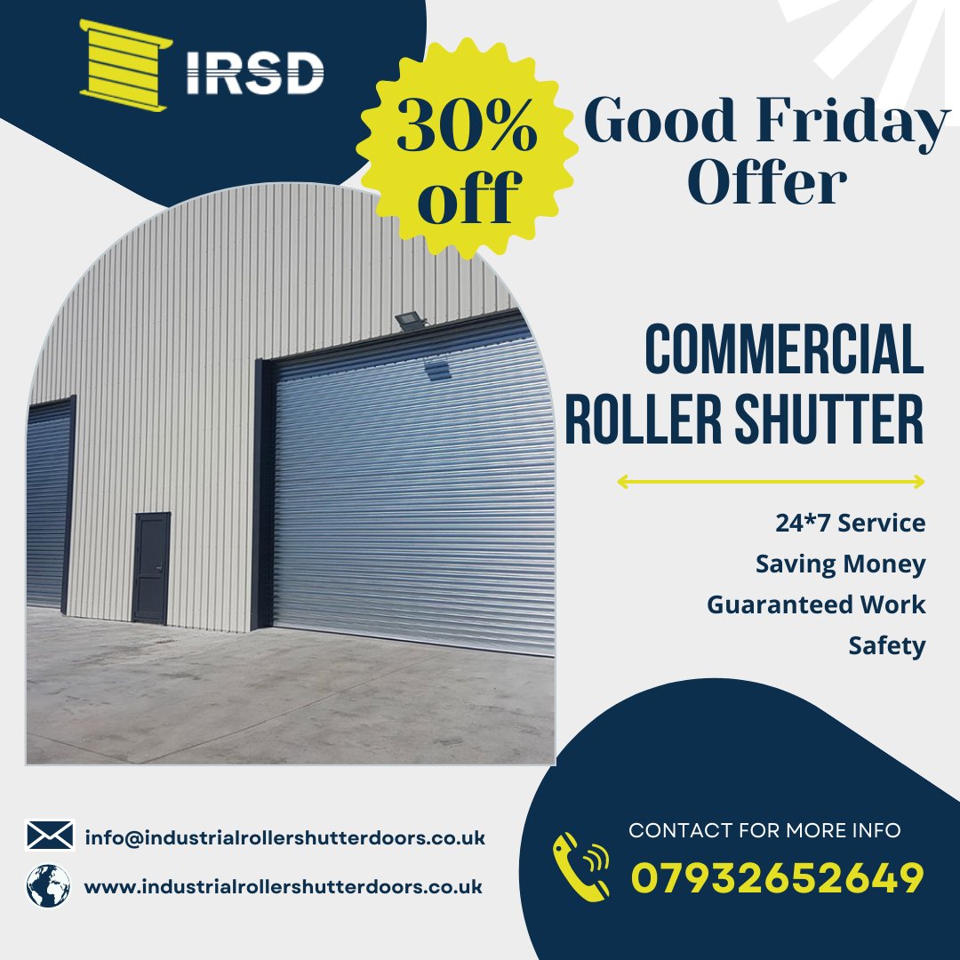 industrialroll2's tweet photo. Celebrate Good Friday with our special offer! Get 30% off on Commercial Roller Shutter and services. Call now: +44 7932652649
Website: https://t.co/u1xfXWymxP
#industrialrollershutterdoors #Commercialrollershutter #carparkshutter #goodfriday #overheaddoors #sectionaldoors #london https://t.co/SUaRnt6CHQ