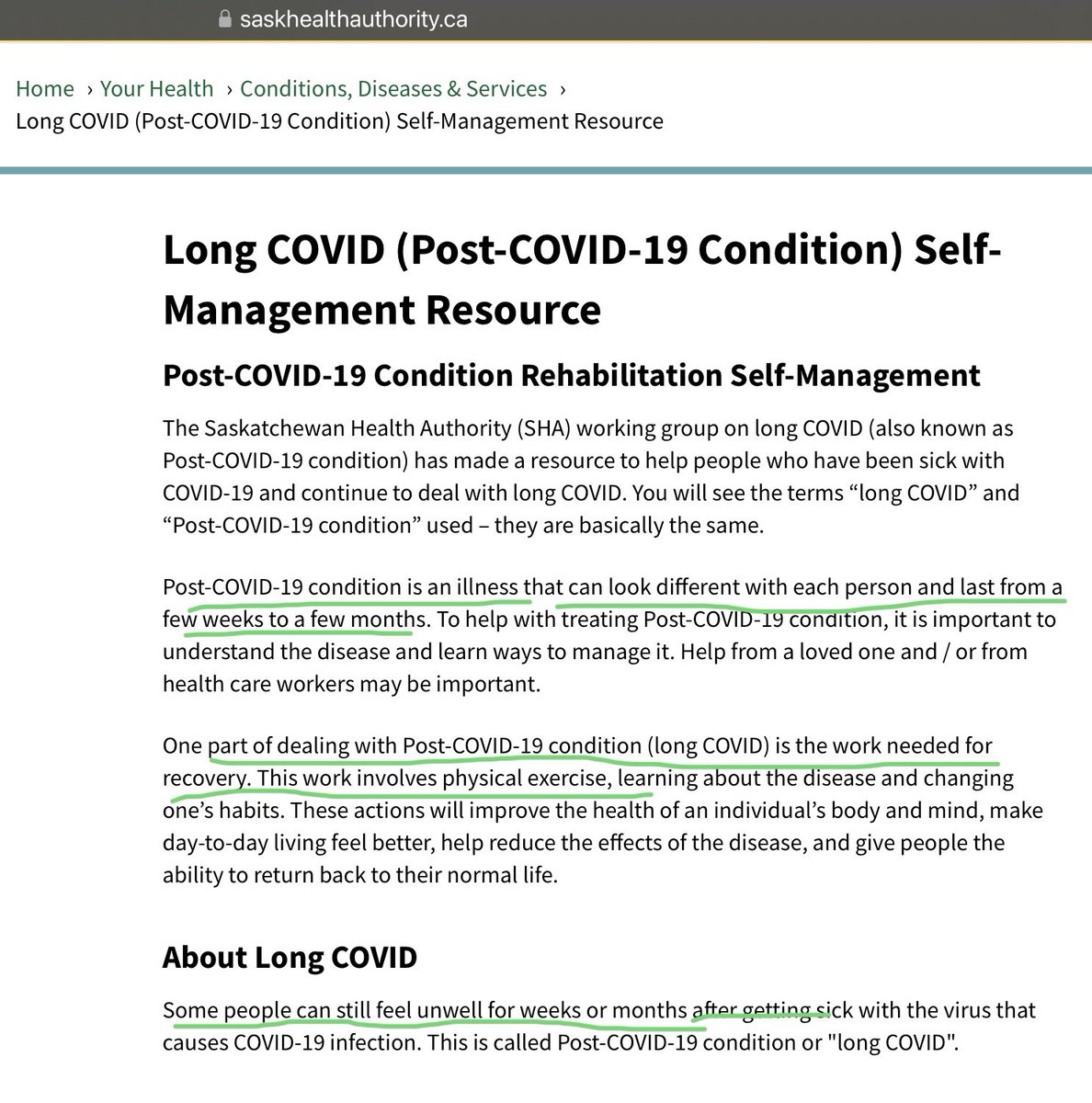 @SaskHealth Long COVID can last more than a few months. NO exercise is NOT a way to treat #longCOVID That makes symptoms worse saskhealthauthority.ca/your-health/co… #skpoli #sked #Saskatchewan #saskhealth #covid19sk