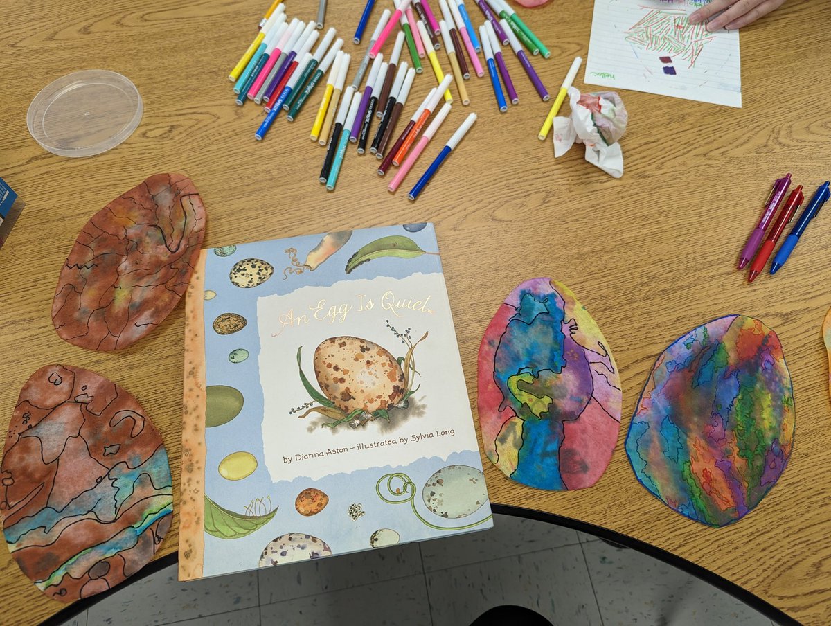 2BReading4Life's tweet photo. Reading "An Egg is Quiet" to learn about the large variety of eggs and celebrate their beauty and wonder! Started with watercolor and ended with marker and ink 🥚
@Miss_Merkle @NHPRoadSchool 
#Proud2bNhpGcp https://t.co/83SwjwTLXG