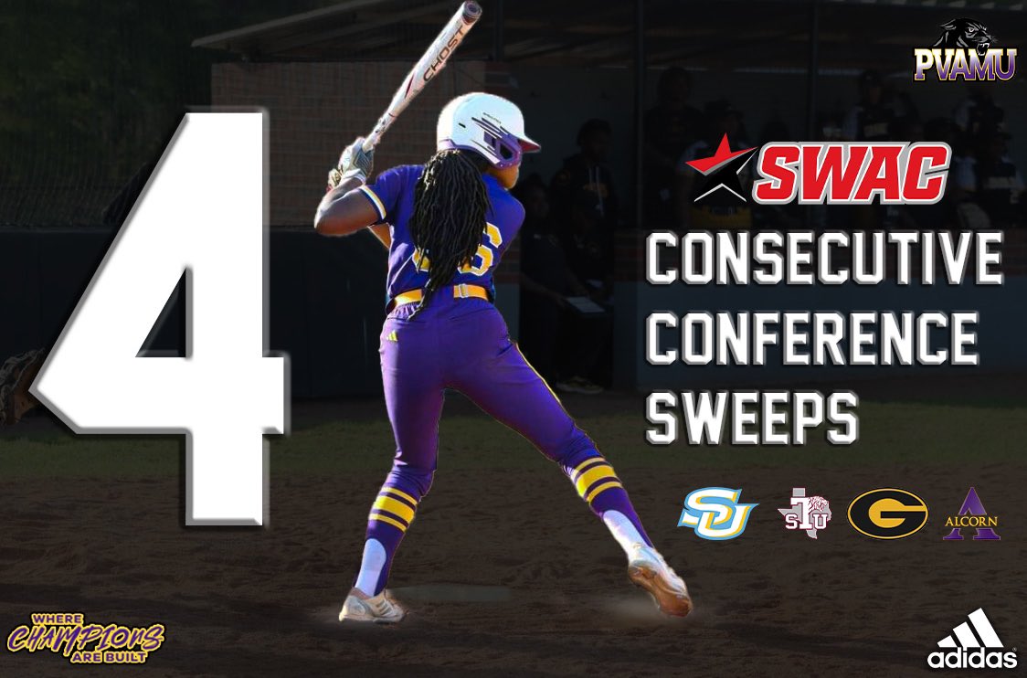 pvamusoftball's tweet photo. Keeping up with the Lady Panthers ✨

• 11 game win streak 
• 4 consecutive conference sweeps
• Game series v.s. Arkansas Pine Bluff April 7-8 

Stay updated and follow along as we make history 🔥✨
#PVAMU #NCAASoftball #AllGasNoBrakes #PlayForCaidence https://t.co/trG7GI68Dt