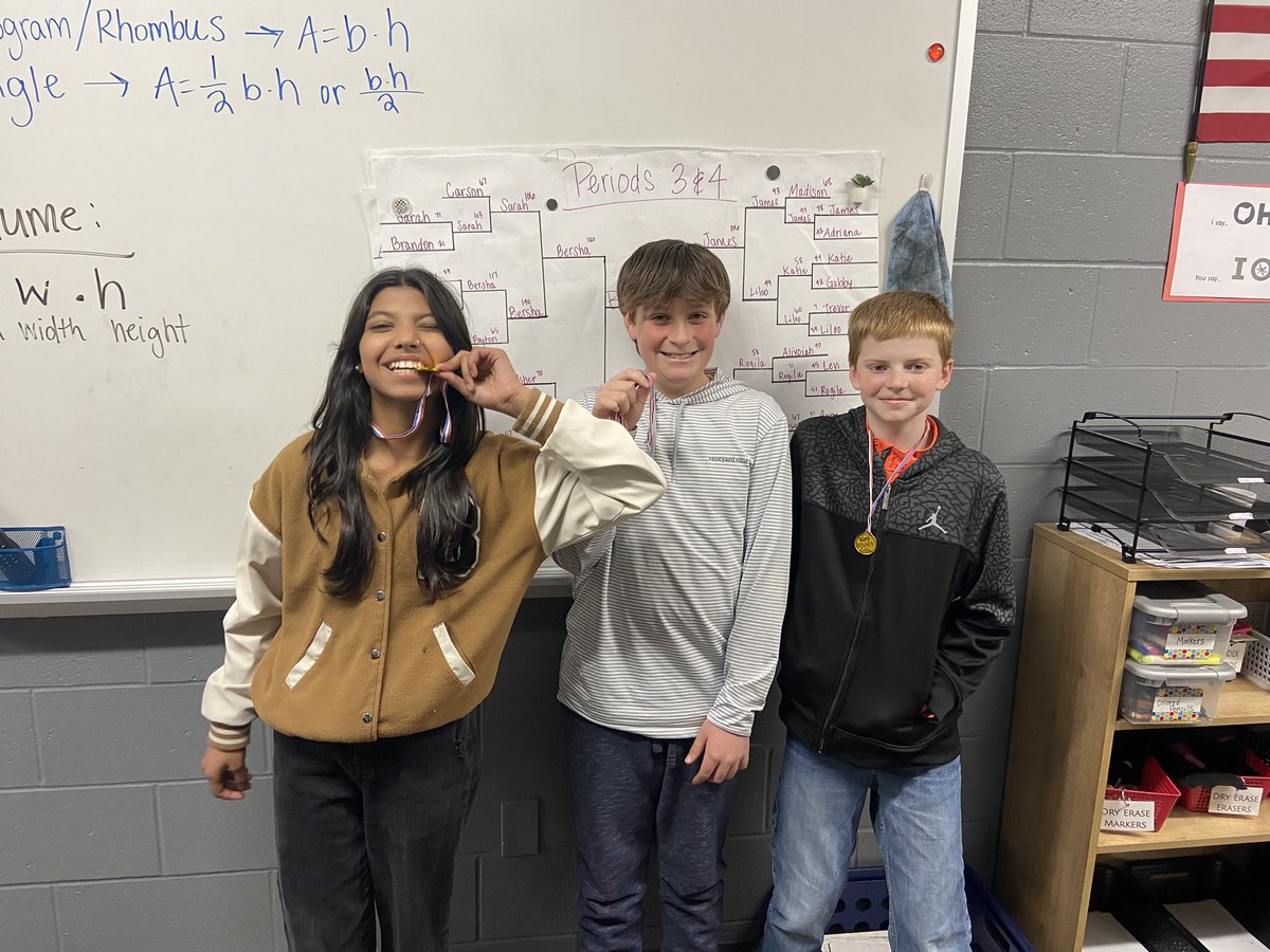 MrsBrownSWL's tweet photo. Congrats to our March Madness/ Mathness winners!! Medals were awarded to 1st and 2nd place and most improved in each class! Our highest score was 142 facts in 3 mins! So proud of everyone! @WatkinsMiddle #6thgrade https://t.co/fPB2L0u7PC