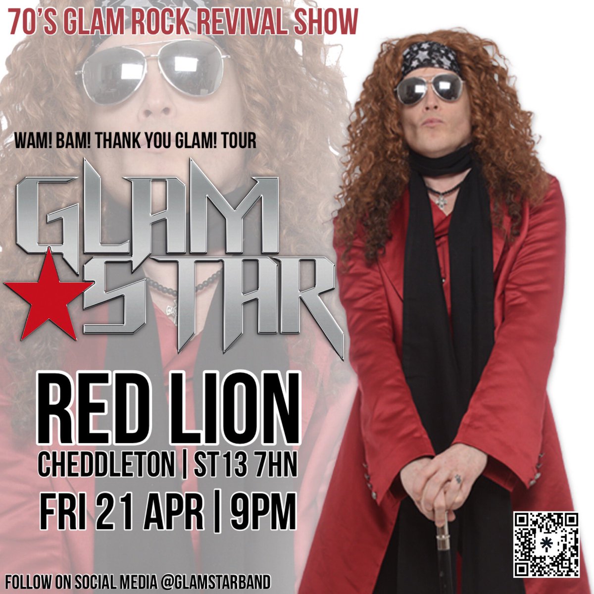 I’ll be bringing the some Glam Rock fun to the Red Lion - Cheddleton on Fri 21 April 2023 from 9pm. 
So grab those feather boas and those flares for an evening of Glam &amp; Glitter 🙂 
#glamstar #glamrock #70s #70smusic #sweet #Trex #slade <a href="/GlamstarBand/">GlamstarBand</a>