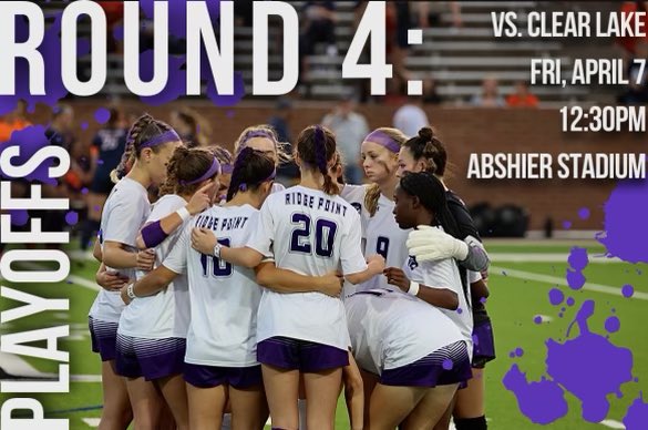 🚨Round 4 Girls Soccer Playoffs🚨
RP vs. Clear Lake
Friday, April 7th @ 12:30 PM
📍Abshier Stadium

Tickets:
$10 Adults
$5 Students
CASH ONLY