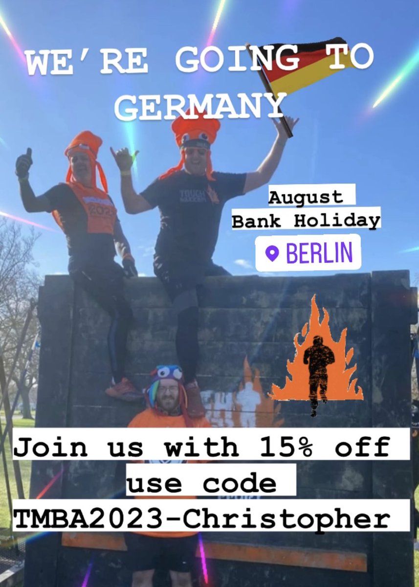 chris1hill's tweet photo. Tough Mudder Germany 🇩🇪 Berlin 26/27 August for 15% off this event use code TMBA2023-Christopher 

See you in the mud

Tough Mudder Discount Berlin Rabattcode Coupon Code https://t.co/nkPCDqn5CF