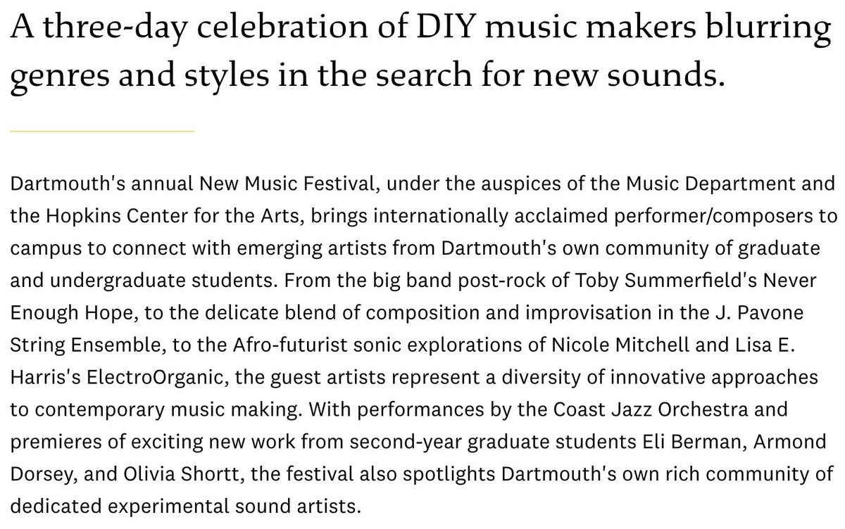Our first performance together in almost a year is this Friday at 7:30 pm at the Baker Berry Library at Dartmouth University as part of their annual 3-day New Music Festival. Thanks, Taykor Ho Bynum, for bringing us into the fold.