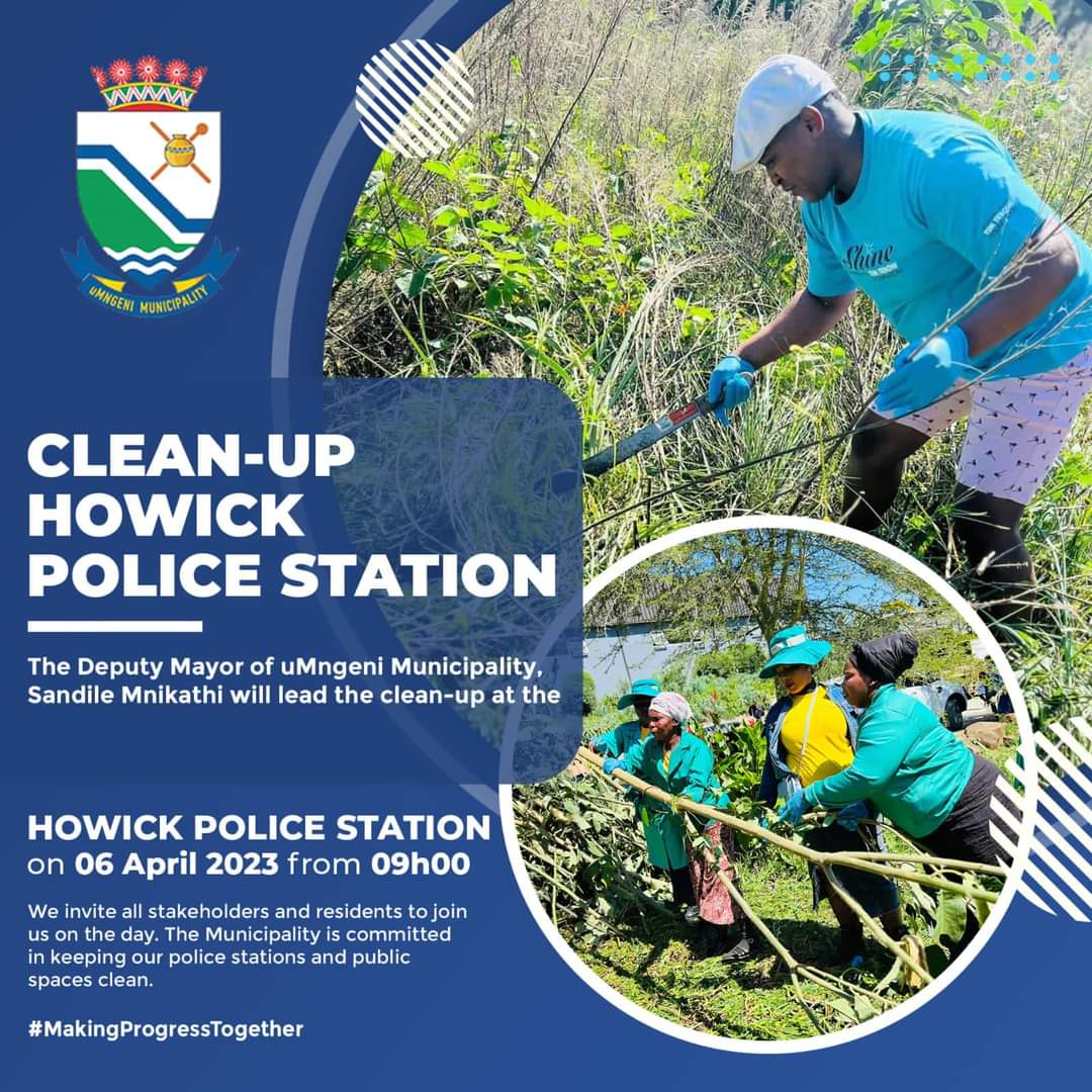 mnikathis3's tweet image. I be leading a clean-up campaign at the Howick Police Station tomorrow. We invite all stakeholders to join us on the day. @UmngeniLocal is committed to keeping our police stations and public spaces clean.

#MakingProgressTogether