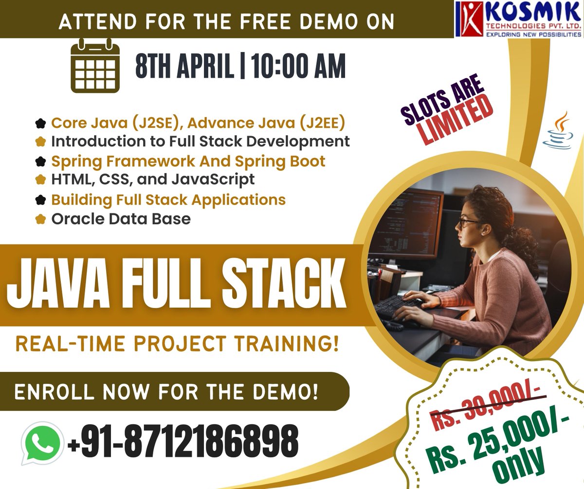 Kosmikteck's tweet image. JAVA Full stack training in Hyderabad
Register for a free demo: bit.ly/2KKDgEO
Phone no: 8712186898
#javafullstack #JAVAFullstackonlinetraining #javaprogramming #javascriptdeveloper #JAVAOnlineTraining #Bestjavatraining
#JAVAFullstacktraininginhyderabad