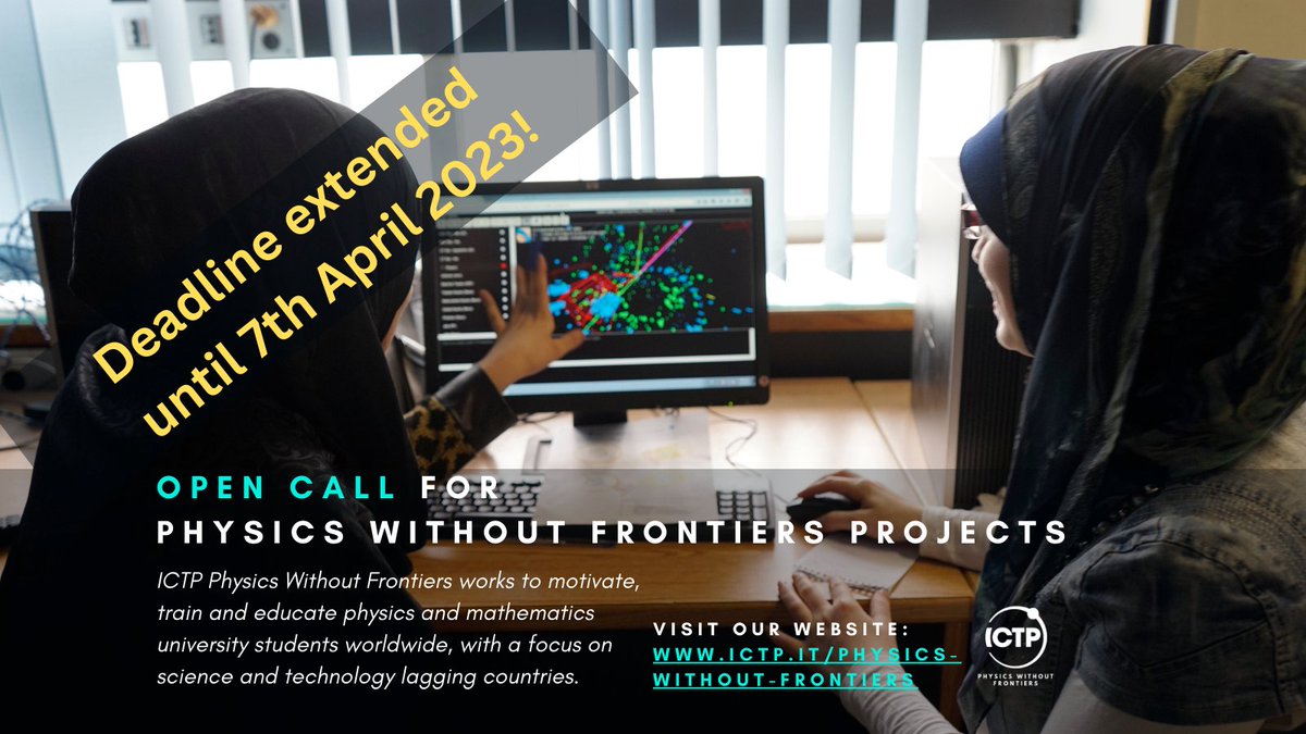ictpPWF's tweet photo. Apply now for a Physics Without Frontiers project to train the next generation of scientists from developing countries! https://t.co/hO9LYbZSPO 
We are especially interested to hear from physicists from the LDCs and for project to support women and girls in physics! https://t.co/f4YwhwCij6