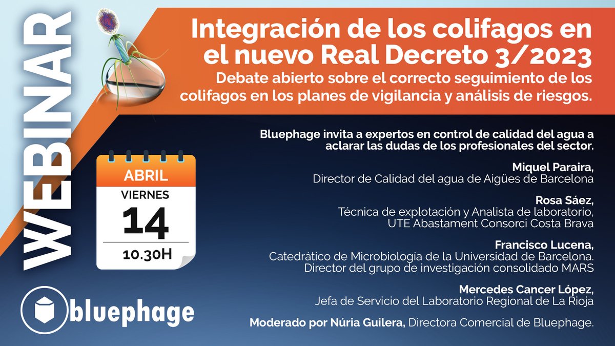 Mercedes Cancer, Jefa de Servicio del Laboratorio Regional de La Rioja, se une al webinar "Incorporación de colífagos en planes de vigilancia y análisis de riesgos" para hablar sobre los PSA y la aplicación de indicadores microbiológicos.
Regístrate 🫴  bluephage.com/webinar-colifa…