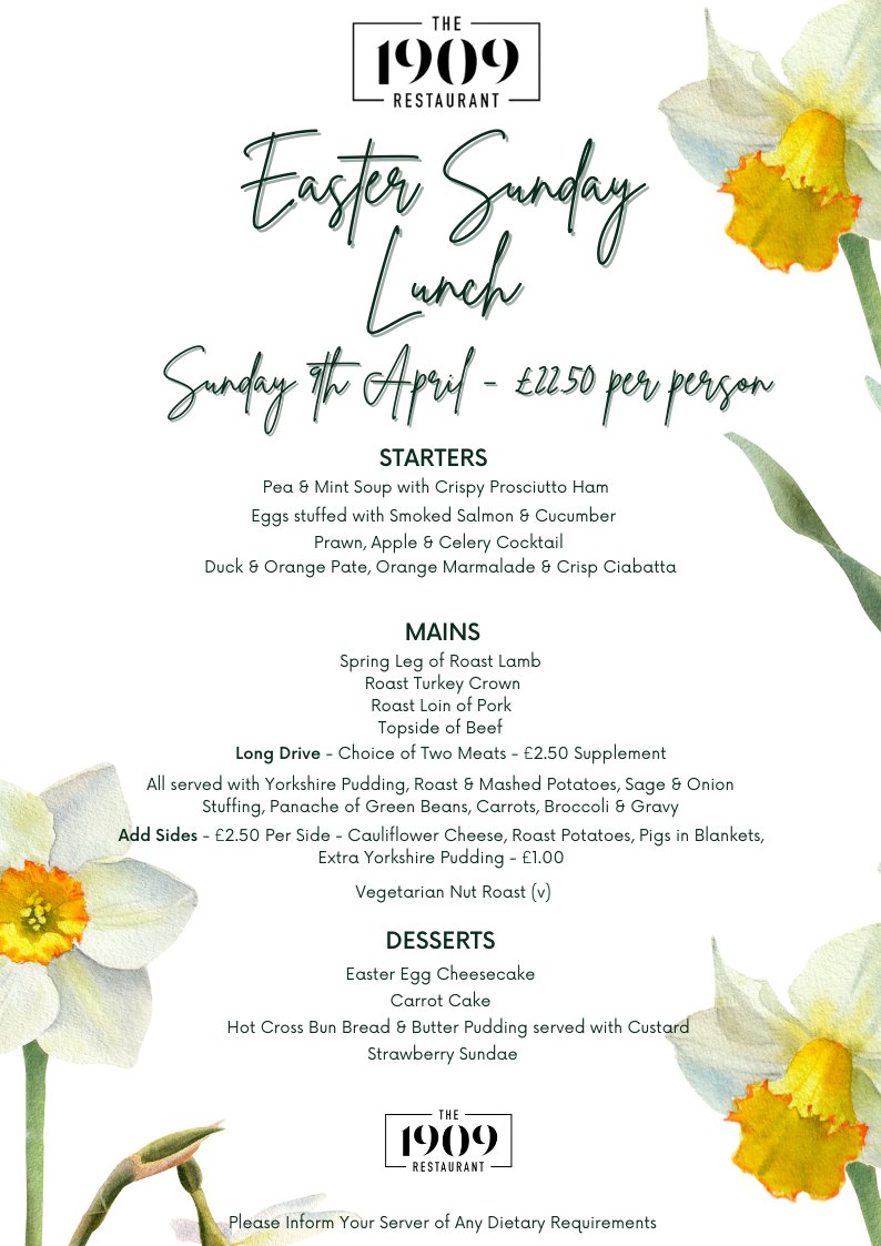 robsmithgolfer's tweet photo. We still have a couple of tables left for
Easter Sunday Lunch, this Sunday 9th April in our 1909 Restaurant. To book your table please call 01159 333000 option 3 or e mail bar@radcliffeontrentgc.co.uk

We look forward to seeing you on the day. https://t.co/GDEt37rd6f