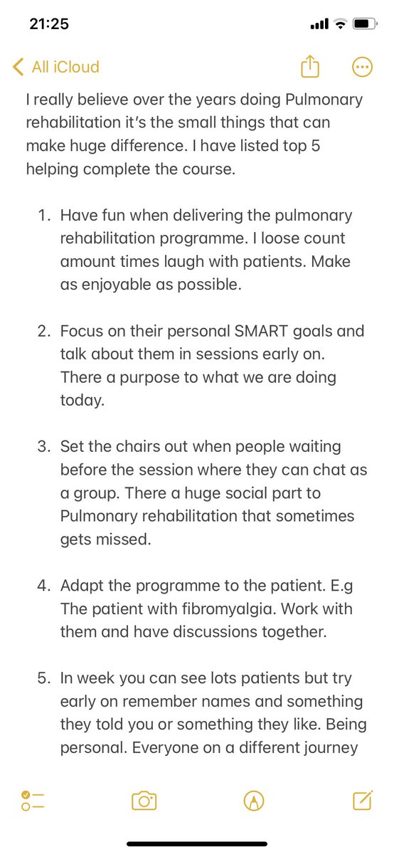 My Top 5 for helping people complete Pulmonary rehabilitation. It be great to see other way people try help patients complete Pulmonary rehabilitation. <a href="/ImpACTplus_team/">ImpACT+ Respiratory Team</a> #Pulmonaryrehab #NACAP #ACPRC #BACPR #lovegrouprehab
