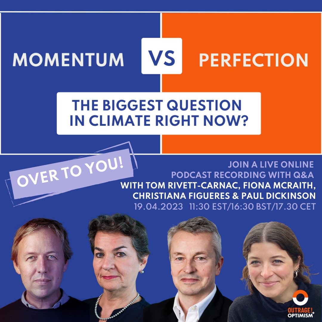 If listening to our mini-series #MomentumvsPerfection brought up more questions than answers - brilliant! 
Join <a href="/tomcarnac/">Tom Rivett-Carnac</a> @fimcraith <a href="/CFigueres/">Christiana Figueres</a> <a href="/PaulOutrageAnd/">Paul Dickinson</a> for a live podcast recording where you can put your questions directly to them. Save your spot: bit.ly/43iXr10