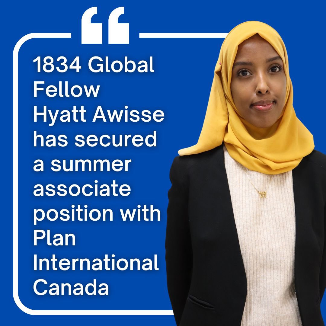 Exciting news! Our 1834 Global Fellow, Hyatt, will be partnering with Plan International Canada this summer. Her unwavering commitment to championing the rights of women and children continues to inspire us all. #1834Global #GlobalChangemaker #PlanInternationalCanada