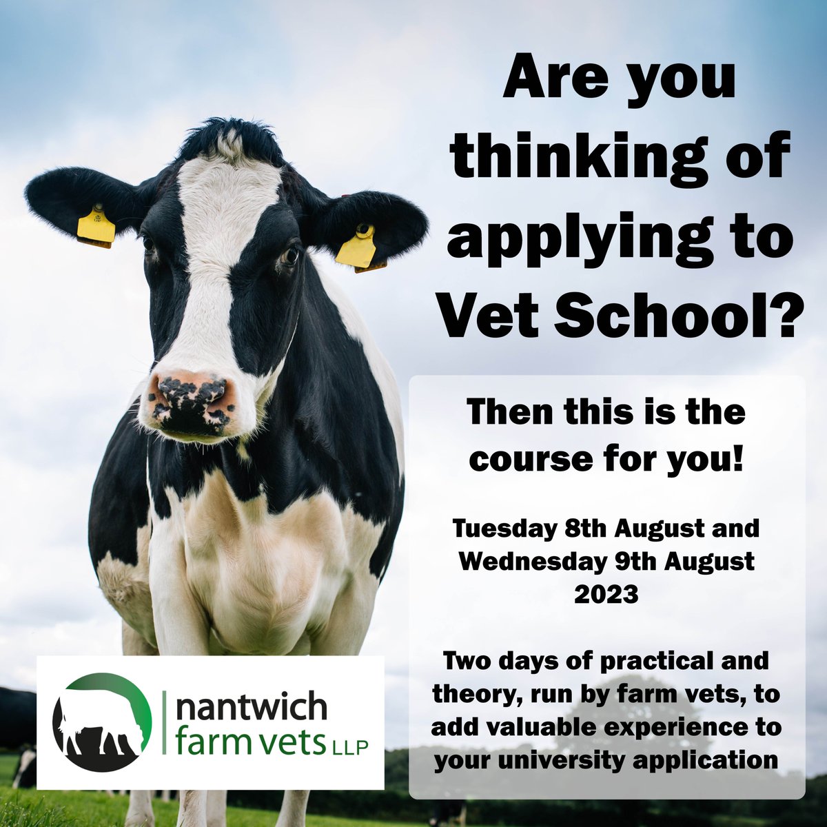 We are very excited to be running our first course aimed specifically at people thinking about applying to Vet School! Running on 8th and 9th August, this course is aimed at providing valuable experience for your university application. nantwichfarmvets.co.uk/students/pre-u…