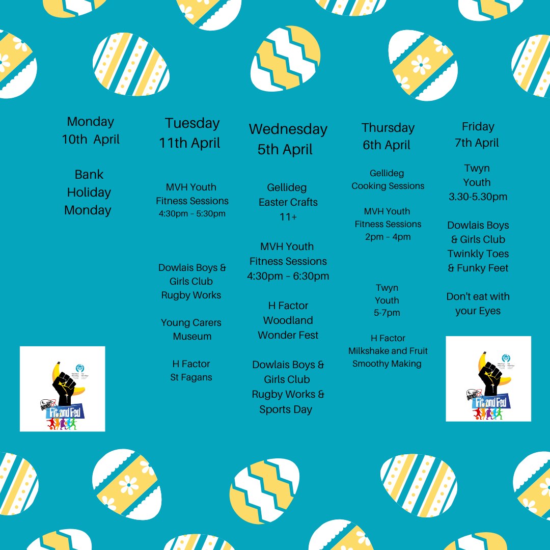 #FitandFed is going on across the borough during the #EasterHalfTerm with loads of our partners @EngineHouse1234 @MvhYouth @GFGMerthyr @VGAGymnastics @StreetGameWales @MerthyrCBC @ActiveMerthyr