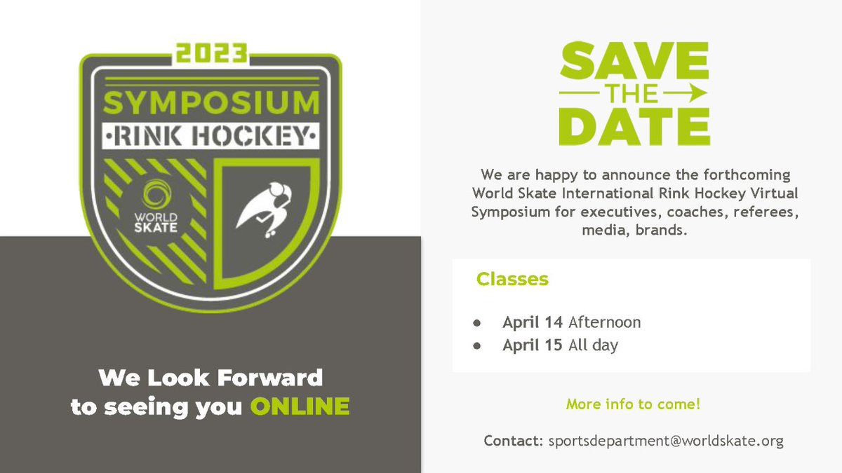 FedPatinaje's tweet photo. 🤔 ¿Cuál es el futuro del hockey sobre patines? 

👉 World Skate organiza un 'Symposium' sobre hockey patines los próximos 14 y 15 de abril.

📖 La inscripción es gratuita.

ℹ️ 𝗜𝗻𝗳𝗼𝗿𝗺𝗮𝗰𝗶𝗼́𝗻 &amp; 𝗜𝗻𝘀𝗰𝗿𝗶𝗽𝗰𝗶𝗼𝗻𝗲𝘀 👇
🔗 https://t.co/N02dtQf9mA https://t.co/zwFTuoqnoU