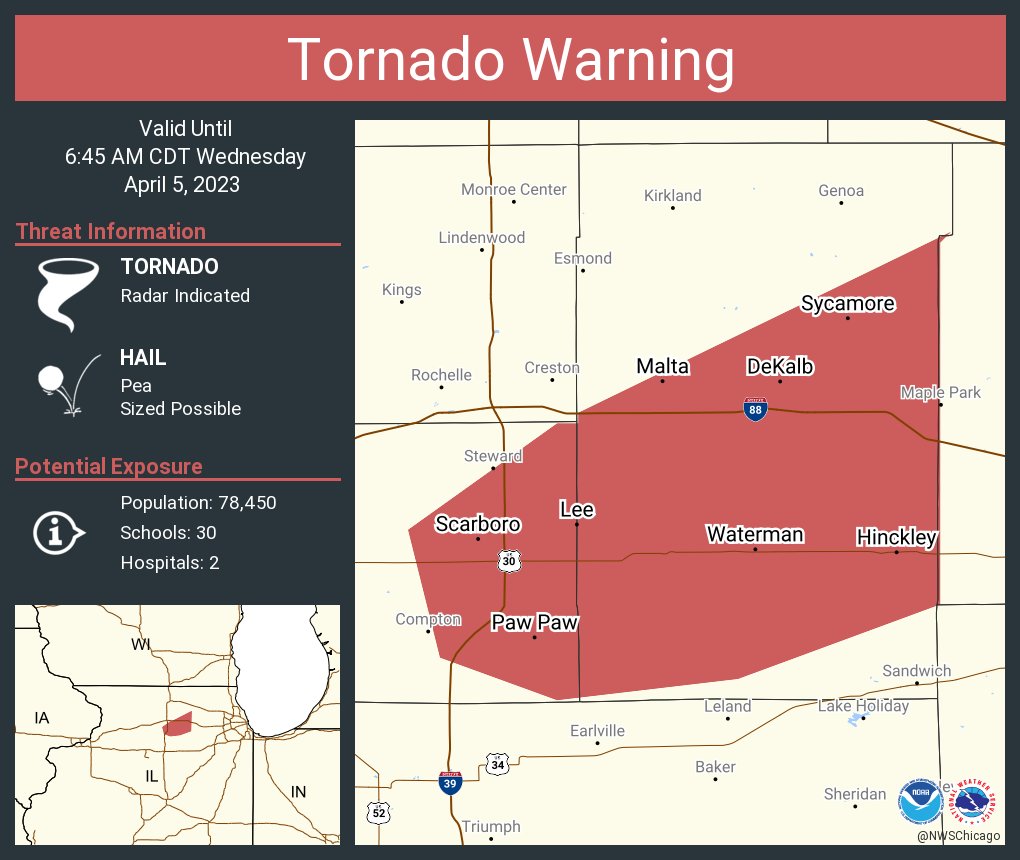 NWS Chicago on Twitter "Tornado Warning including DeKalb IL, Sycamore