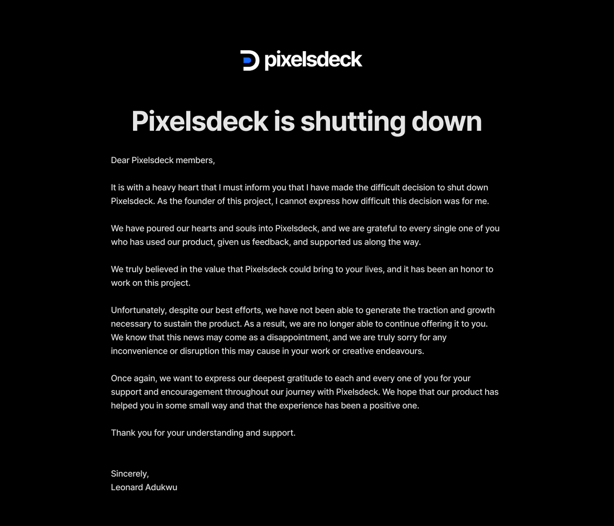 pixelsdeck's tweet image. Pixelsdeck is shutting down