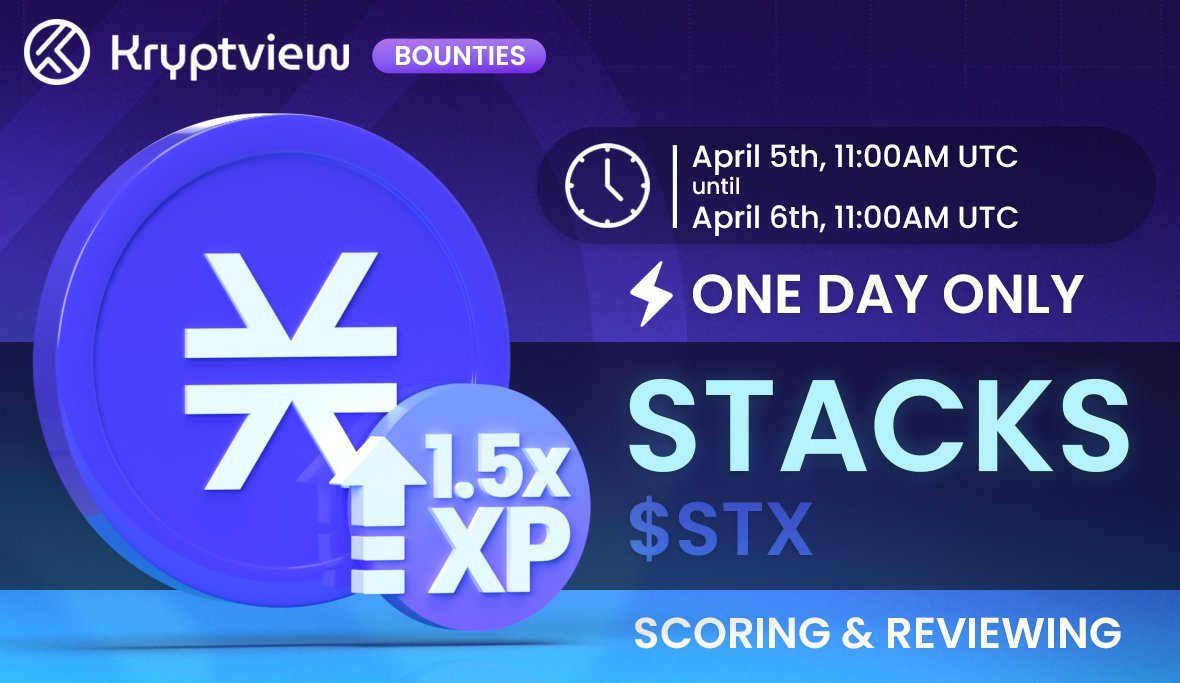 Curious to dig into the fundamentals of $STX?

Today is the perfect opportunity, with the #Kryptview ⚡Blitz Bounty!

Share your #DYOR and get rewarded with extra XP to get to the top of the leaderboard!
👉kryptview.com/token/blocksta…