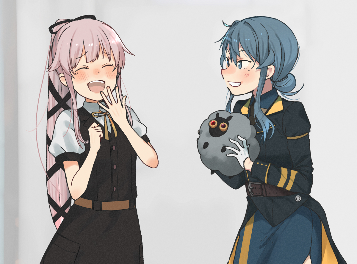 gotland (kancolle) ,yura (kancolle) multiple girls 2girls blue hair pink hair long hair sheep military  illustration images