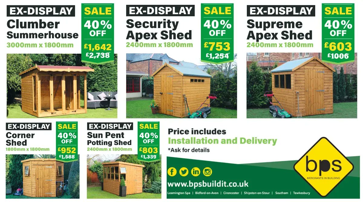 BPS Builders Merchants (@bpsbuildit) on Twitter photo ๐๐๐๐๐๐ ๐๐๐๐! ๐๐% ๐๐
๐
๐๐ ๐๐๐๐๐๐๐ ๐๐๐๐๐๐ ๐๐๐๐๐ Tachbrook Park Drive, CV34 6RH. โ๏ธ 01926 468029
T&Cs apply. Sold as seen Price includes delivery & installation Customer to ensure hardstanding available
#leamingtonspa #gardenshed #shedsale #gardens ๐๐๐๐๐๐ ๐๐๐๐! ๐๐% ๐๐
๐
๐๐ ๐๐๐๐๐๐๐ ๐๐๐๐๐๐ ๐๐๐๐๐ Tachbrook Park Drive, CV34 6RH. โ๏ธ 01926 468029
T&Cs apply. Sold as seen Price includes delivery & installation Customer to ensure hardstanding available
#leamingtonspa #gardenshed #shedsale #gardens