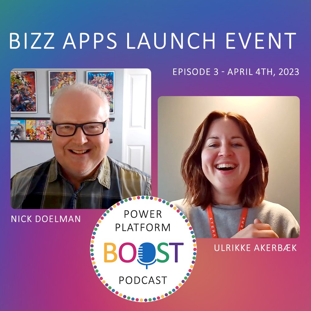 Hi! Our third episode is live! 🎙️ 
We recorded after #MSBizAppsLaunchEvent so you get an updated BOOST 🚀  of #PowerPlatform news with your hosts Ulrikke Akerbæk 👩‍💻  and Nick Doelman 🏋️  

buff.ly/40GPHEf 

#poweraddicts #mvpbuzz #community #lowcode #podcast #microsoft