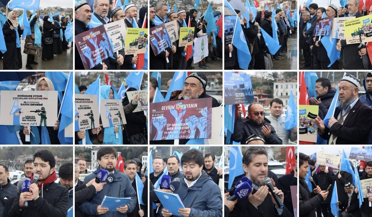 Protest in front of the #ChineseConsulate in #Istanbul on the 33rd Anniversary of the April 5th #BarenMassacre . International Union of East Turkestan NGOs and  East Turkestan Human Rights Watch Association, a press statement was held in front of the #Chinese Consulate in order.