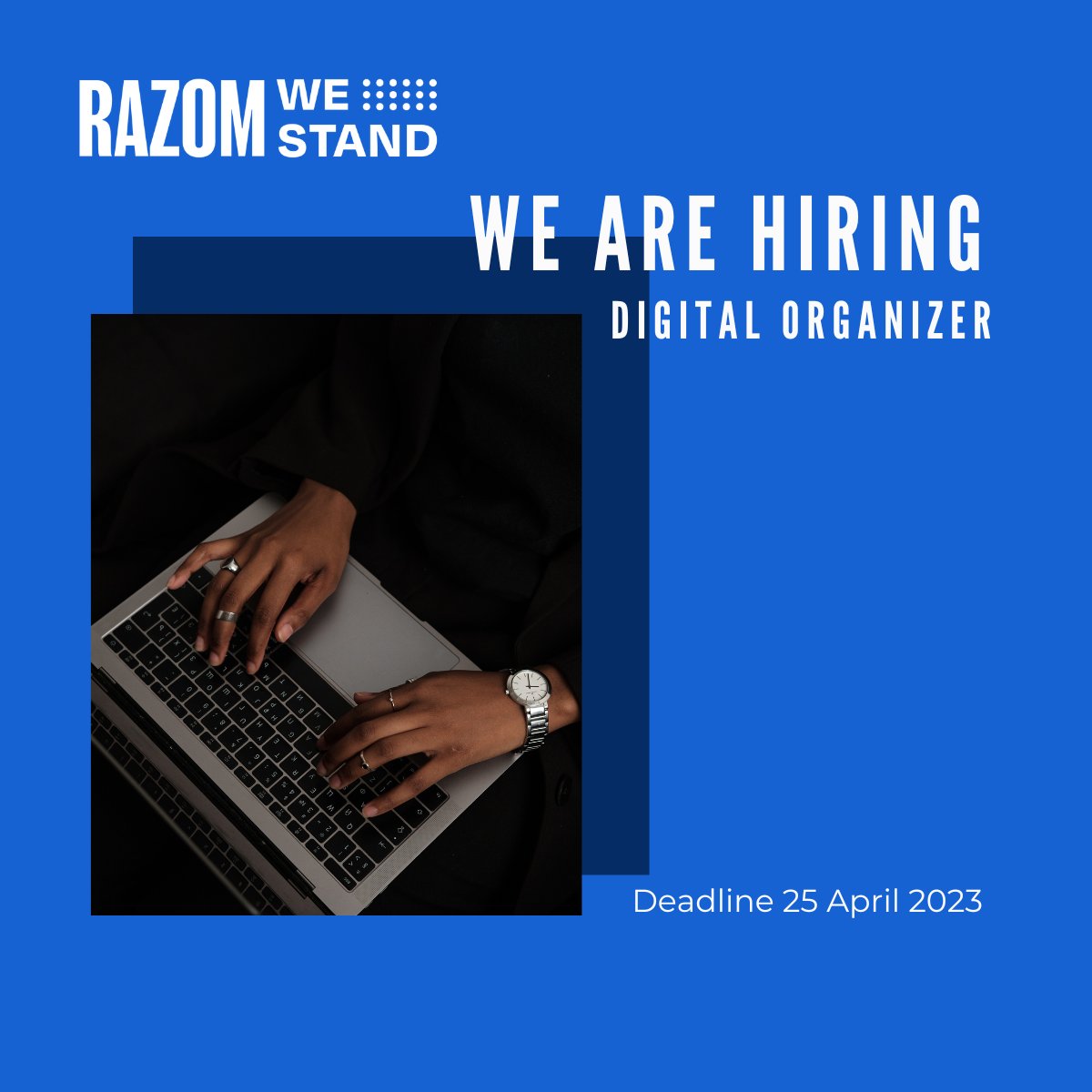 RazomWeStand's tweet image. 📢We are hiring a #DigitalOrganizer! If you like mobilizing communities online and bringing people to take various digital actions apply for a Digital Organizer #vacancy. 📅Deadline 25 April 2023 ➡️ow.ly/wA4U50NAXZE
#StandWithUkraine #RazomWeStand