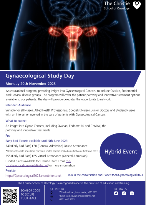 CICEManchester's tweet photo. 🚨 New Event Alert 🚨

We hope you can join us on 20th Nov for the #SoOGynaecological2023 study day. This event will provide insight into ovarian, endometrial and cervical cancers. 

Early bird tickets are available 👉https://t.co/mwAOaGTIrB https://t.co/ao39aJG2iF