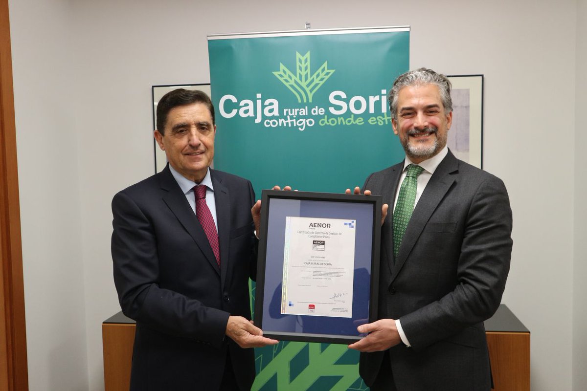 valonsadero.com (@comvalonsadero) on Twitter photo #noticias #Soria <a href="/Caja_Rural/">Caja Rural de Soria</a> AENOR concede a Caja Rural de Soria el certificado de Compliance Penal. PERMANENTLY_REMOVED #noticias #Soria <a href="/Caja_Rural/">Caja Rural de Soria</a> AENOR concede a Caja Rural de Soria el certificado de Compliance Penal. PERMANENTLY_REMOVED