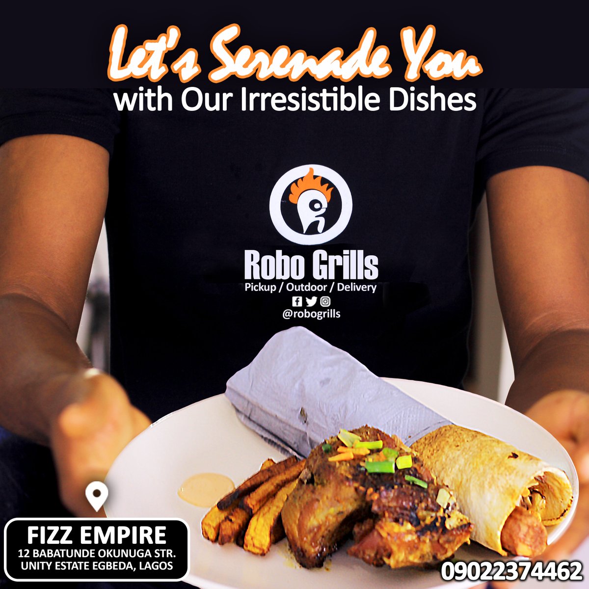 robogrills's tweet photo. Rise and grind this Wednesday with our irresistible menu!
Call 09022374462 or visit us @Fizzemipire, 12 Babatunde Okunuga Str, Unity Estate, Egbeda. 
#rise #grind #irresisitible #menu #grills https://t.co/pkV0cQVhn8