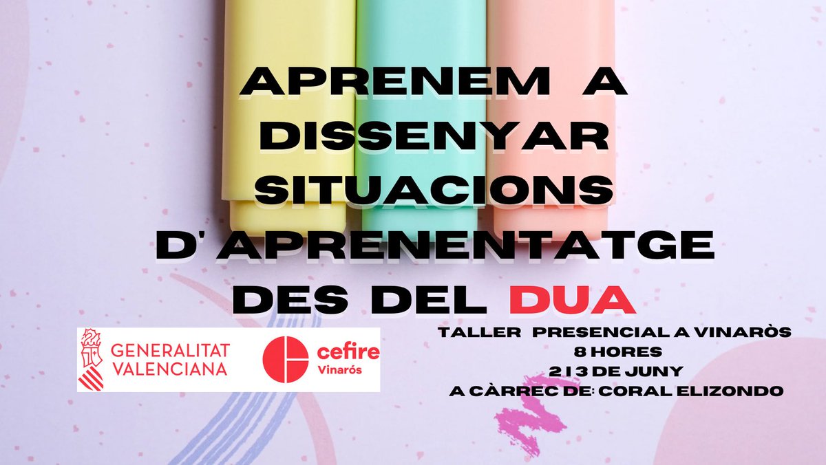 Vols saber com dissenyar situacions d’aprenentatge baix la visió DUA??? Taller pràctic a Vinaròs. 👌

cefire.edu.gva.es/sfp/index.php?…