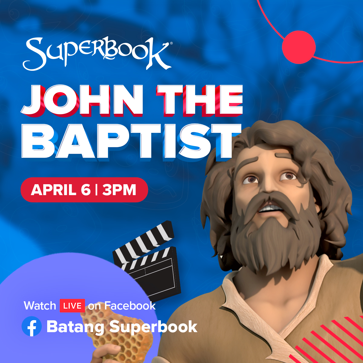 BatangSuperbook's tweet photo. May important lesson na ituturo sa atin si John the Baptist tungkol kay Jesus! Watch the Superbook episode of "John the Baptist" LIVE on the Batang Superbook Facebook page! Maundy Thursday, 3PM 👇🏼 https://t.co/QeHwaIgu2l

#HolyWeekSpecial #SuperbookEpisodes https://t.co/K8gisCagap