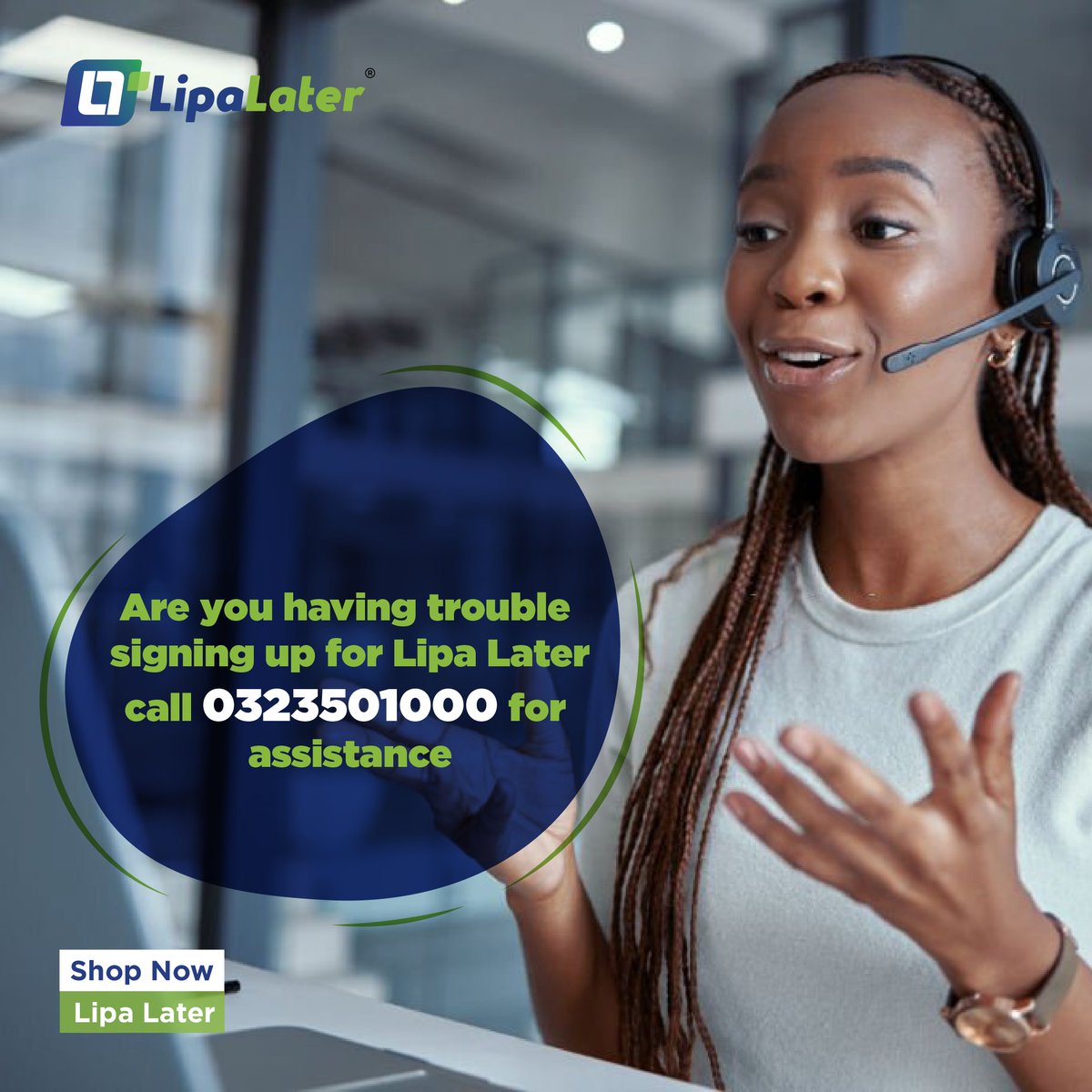 Our Customer service team is available to serve you. For assistance call 0323501000. Monday-Friday 9am to 5pm, Sat 9 am - 1pm

#LipaLaterUG