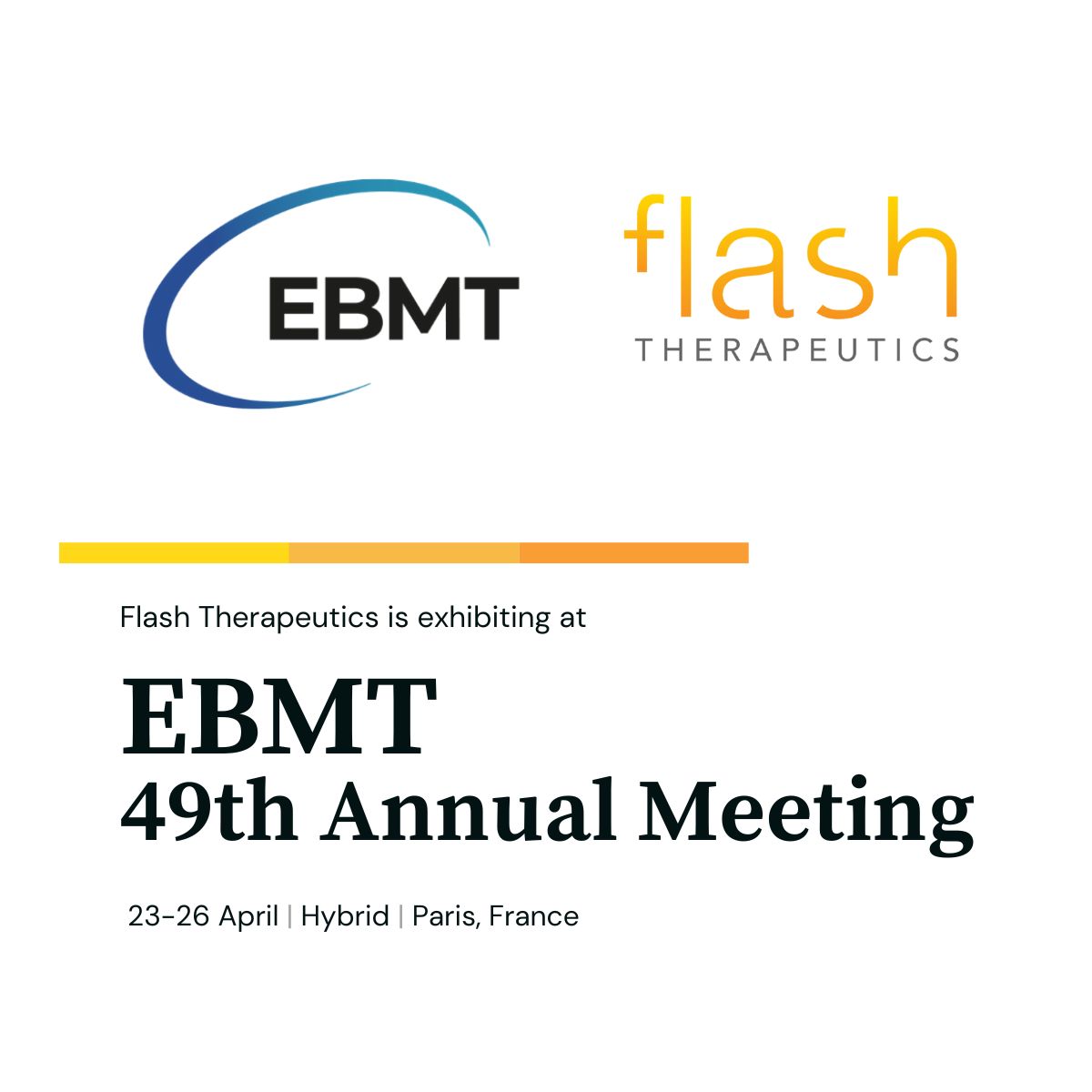 🚀Next Event : EBMT, Paris, France, 23-26 April.

📍We will present 2 posters during the whole event.
Subscribe to our account, in order to stay informed about the next publications and discover the posters' subject🔔☑

📍Meet the team at booth n°38A

<a href="/TheEBMT/">EBMT</a> #EBMT23 #biotech