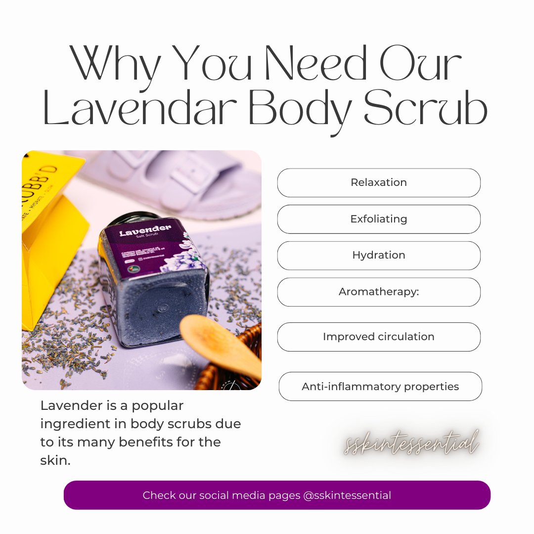 Treat yourself to the ultimate spa experience with our lavender body scrub, formulated with natural oils for silky smooth skin.
Perfect for self-care and relaxation.
#bodyscrub  #lavendarbodyscrub #skincaretips #skincaregoals #skincare #skincarelover #skincareaddict