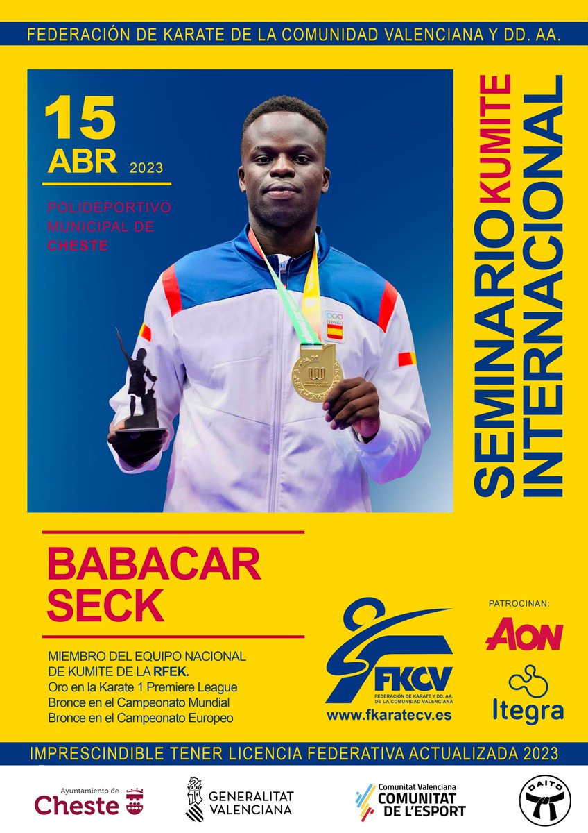 📢🥋///SEMINARIO INTERNACIONAL - KUMITE///🥋📢

📅 15 de abril en Cheste (Valencia), entrenamiento con <a href="/BabacarseckOFFC/">Babacar Seck</a>, miembro del equipo nacional de kumite de la <a href="/RFEKarate/">R.F.Española Karate</a>

¡NO NOS LO PODEMOS PERDER!

+INFO: 👇👇👇
fkaratecv.es/eve/seminario-…
