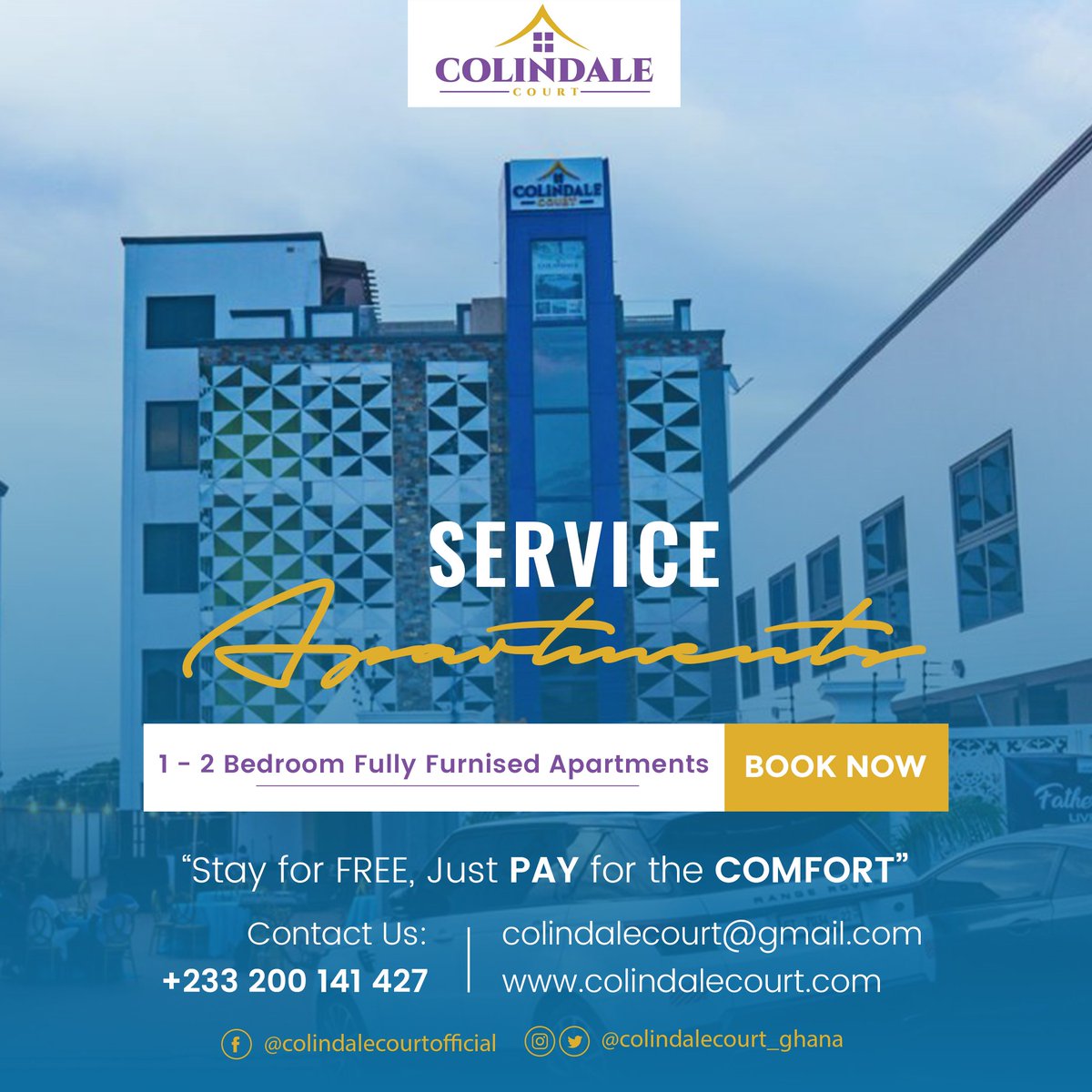 colindale_court's tweet photo. Make this upcoming Easter holiday a truly unforgettable experience by booking one of our apartments. Don't miss out on this opportunity to create memories that will last a lifetime - book your stay at #ColindaleCourt today!
#service #apartments #temawedey #ghana https://t.co/haLHPcRrHC