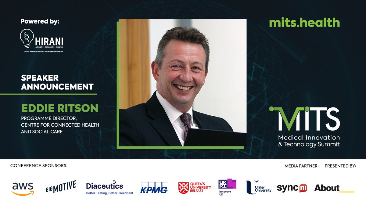 Eddie Ritson, Programme Director, Centre for Connected Health and Social Care is our next speaker announcement for MITS 2023!

Buy your tickets at eventbrite.com/e/medical-inno…

#MITS2023 #HealthInnovation #NorthernIreland #BigMotive