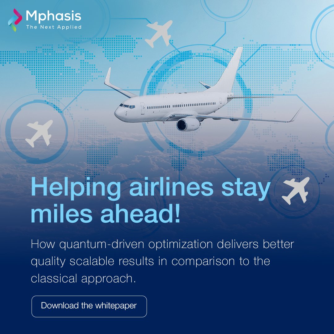 Mphasis's tweet photo. Explore how #Quantumoptimization crew roster designs help in #airline operations to deliver an equitable distribution of work and run-time reduction at scale compared to classical optimization routines. https://t.co/ji8mHywzXc
#NextLabs #Technology #StayAhead https://t.co/NpB0wFVm87